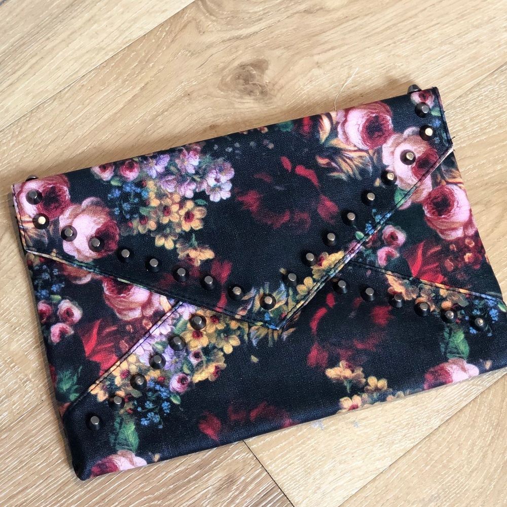 Black floral clutch